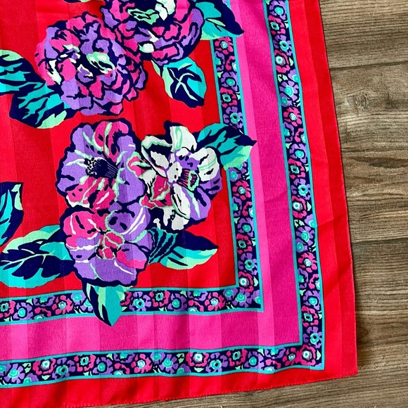 Floral Red Scarf from Italy 30/31 inch - Picture 3 of 9